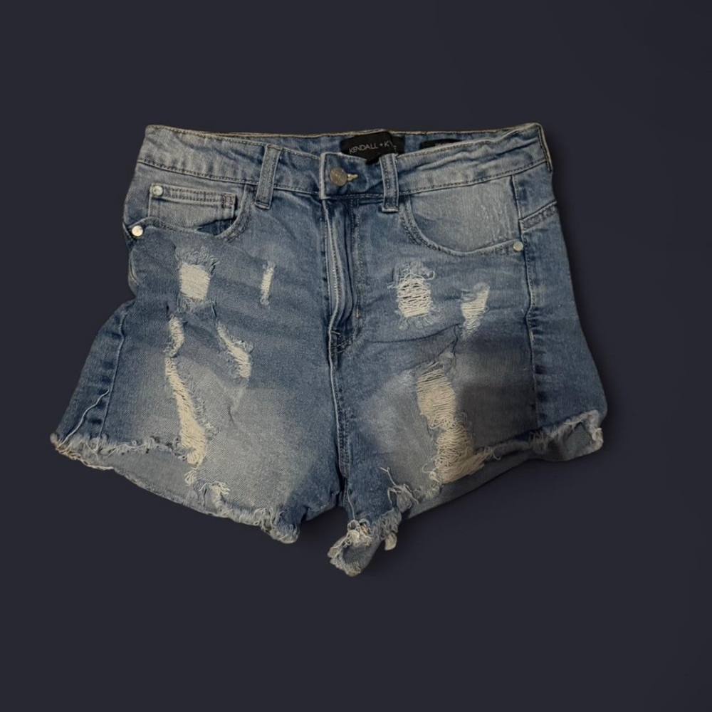 Blue Distressed Denim Shorts